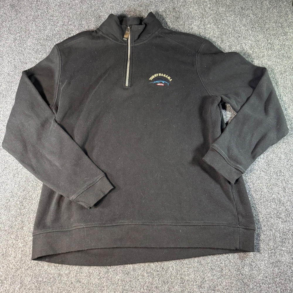 Tommy Bahama Relax Mens Black 100% Cotton Quarter Zip Pullover Sweater Large